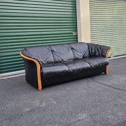 Ekornes Stressless Manhattan Sofa Black Leather Couch Scandinavian Danish Mid Century Retro