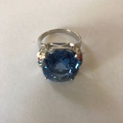 Swiss blue topaz oval ring 925 sterling silver size 9