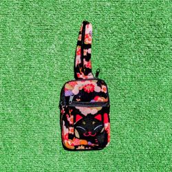 Compact Multipurpose Asian Flowers/Black Cat Travel Sleeve Pouch Clutch Bag NWOT