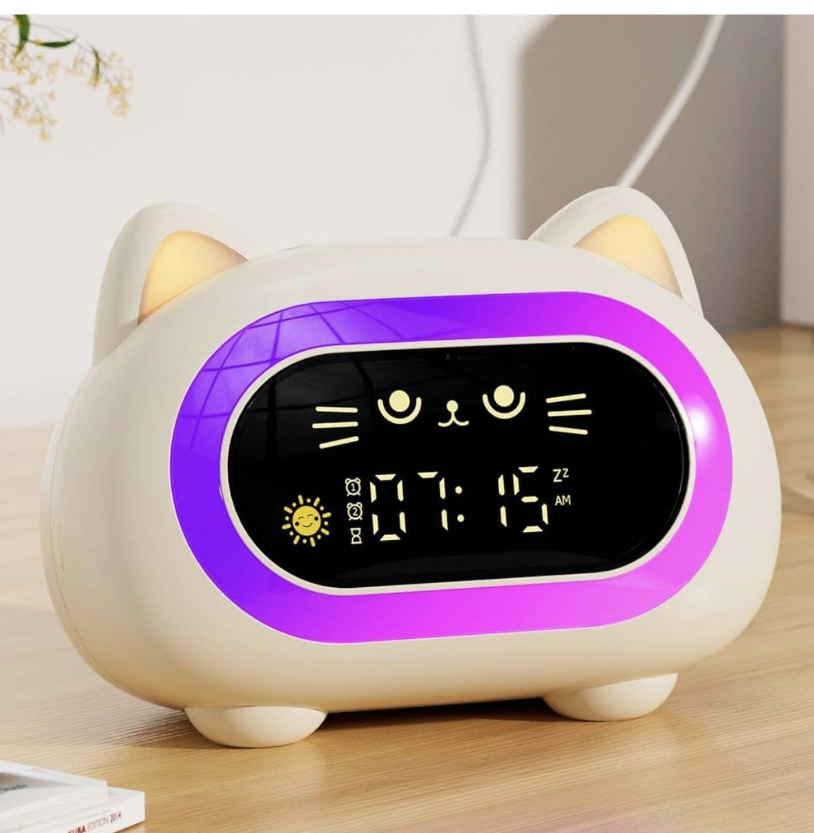 Alarm Clock for Kids, Ok to Wake Clock for Kids, Cute Cat Kids Alarm Clock for Girls Boys Toddler, Kids Clock with 10 Night Lights, 7 Soothing Sounds