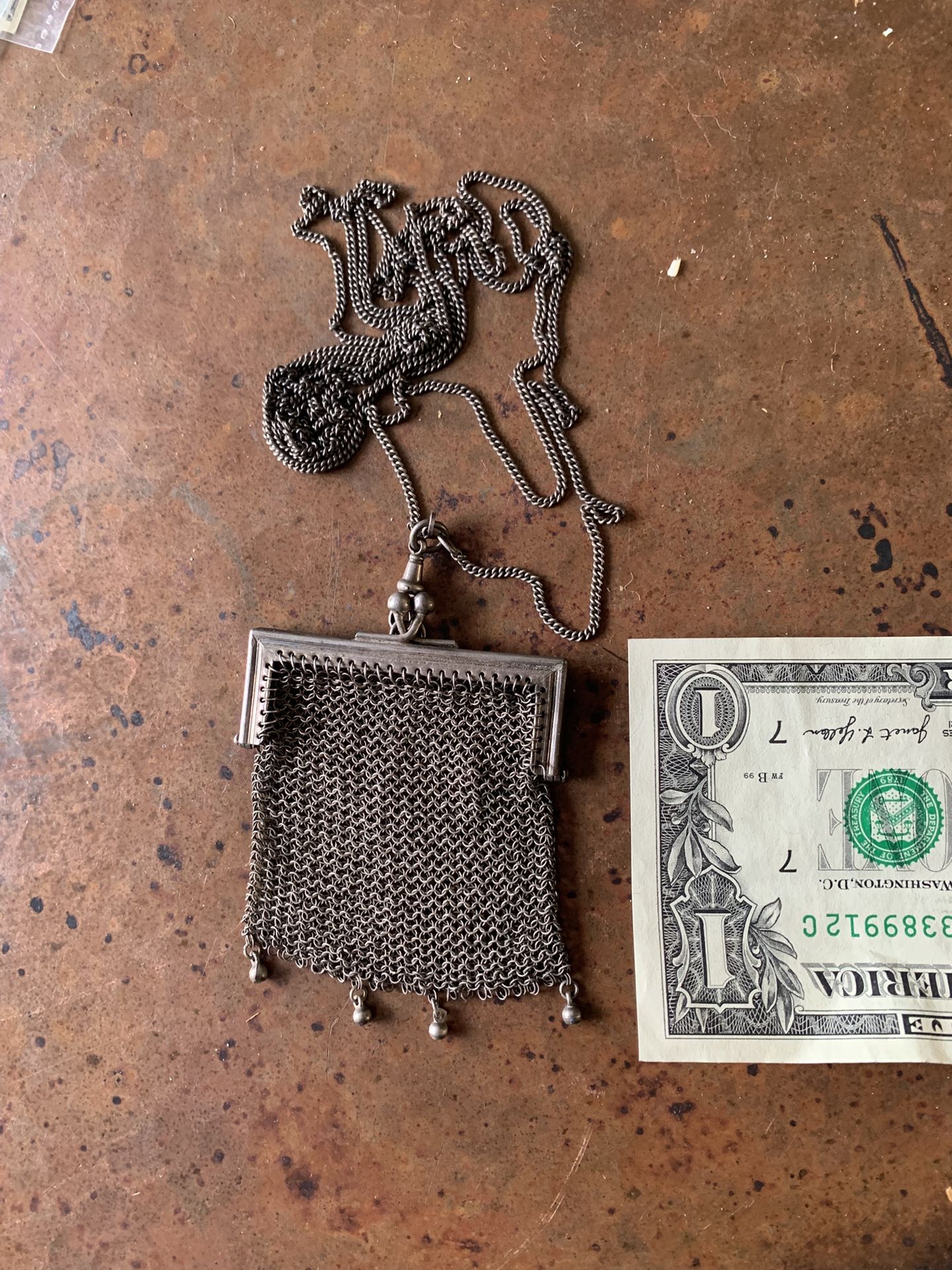 Sterling Antique Chatelaine Coin Purse 54” Chain