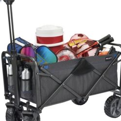 Mac Sports Folding Wagon Cart with Brakes & Pockets For Beach, Park & More!