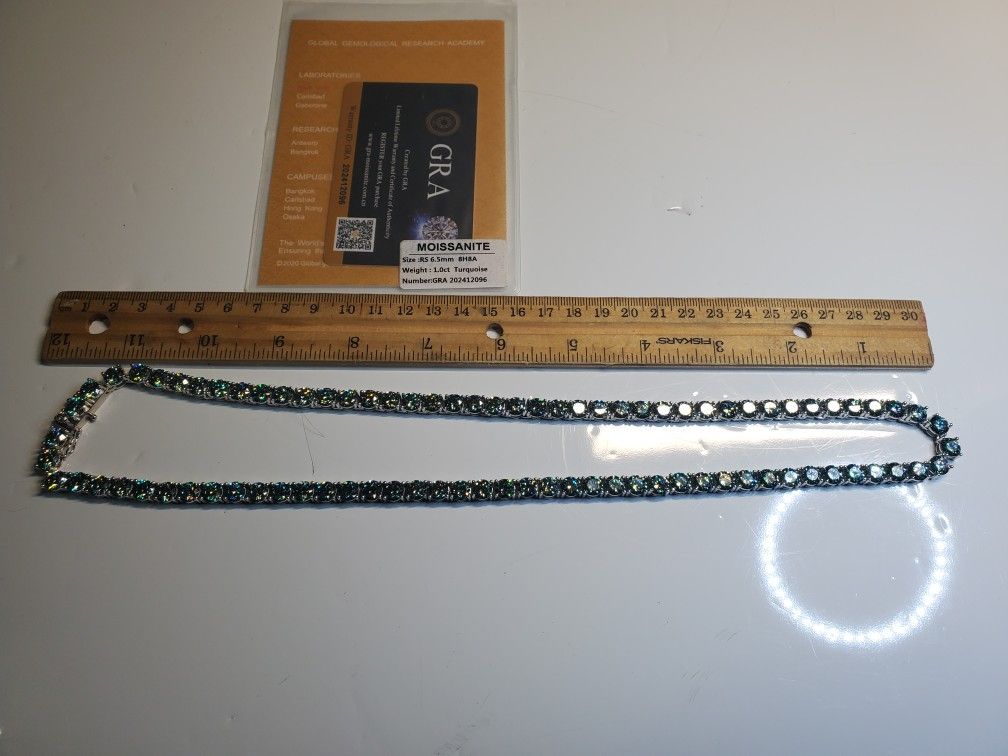 24 Inch Silver Sterling Rhodium Plated 6mm 100 CT MOISSANITE Tennis Chain Necklace Pass Diamond Test