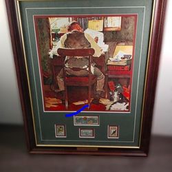 Norman Rockwell “Tax Time” Framed Print w/ Stamps & Nameplate 22x28 Art