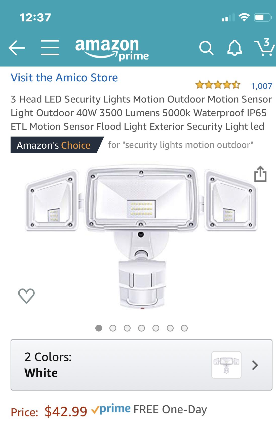 Three light security motion sensor LED