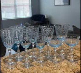 Vintage Fostoria Blue Navarre Wine Glasses