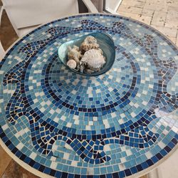 Turquoise Mosaic Bistro Table With Two Chairs