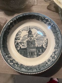 Vintage Blue Transfer Ware Independence Hall Plate