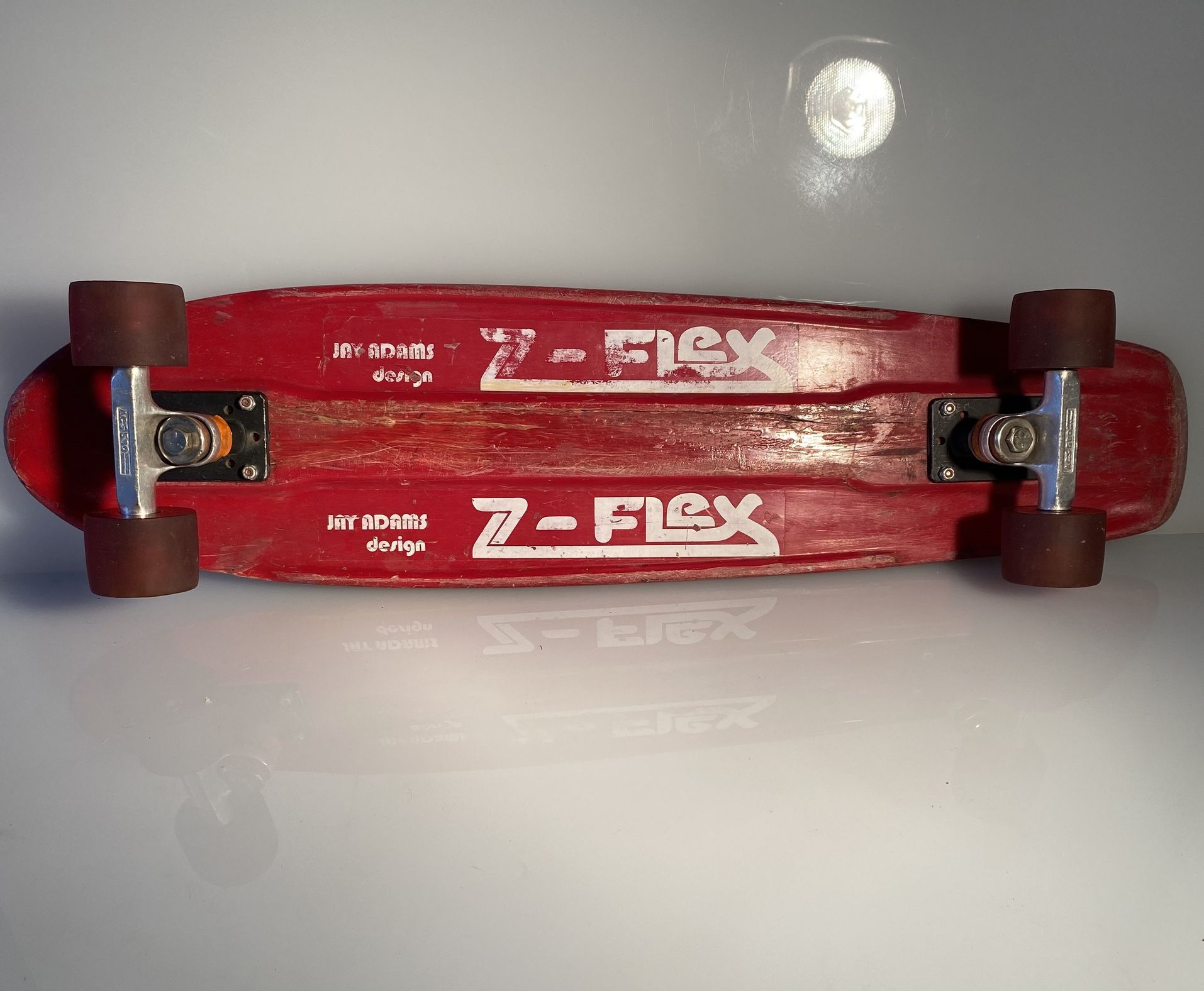 Vintage Red Jay Adams Z-Flex Molded Grip Tape Deck Fiberglass Skateboard from 1974