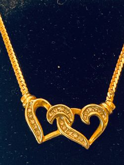 Interlocking Hearts Necklace 10K Yellow Gold 16” 3.70g