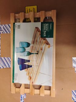 Natural Wood Hanging Stemware Holder 24 Wine Glass Storage Display