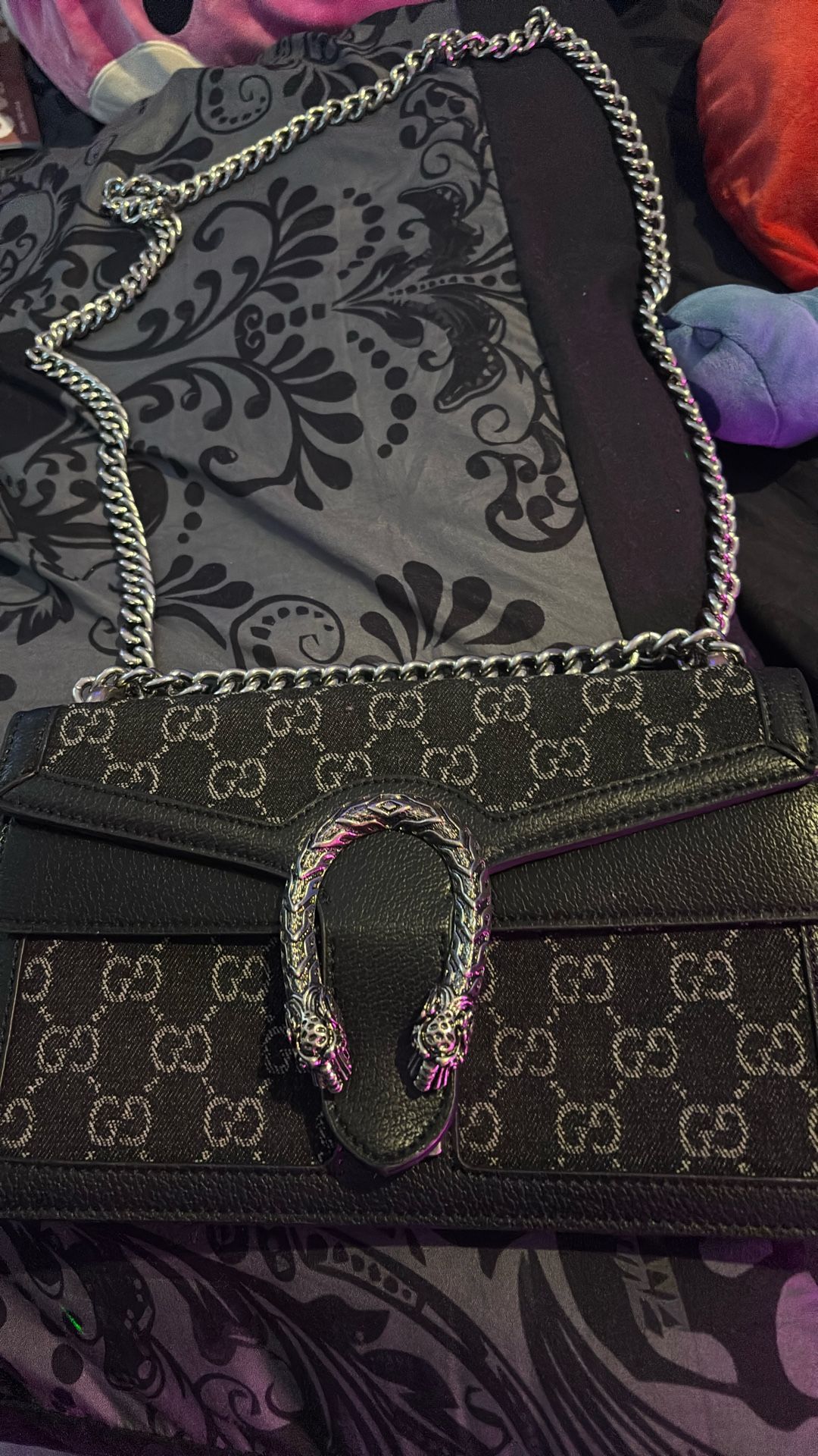 Gucci Black & Gray Dionysus GG MINI Chain BAG