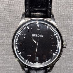 Bulova Men's 96B233 Black Leather Quartz Wrist Watch