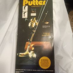 1987© Vintage Exec-U-Putt Reel Putter 
Golf Putting Fishing Pole 
Extendable 
in Box 