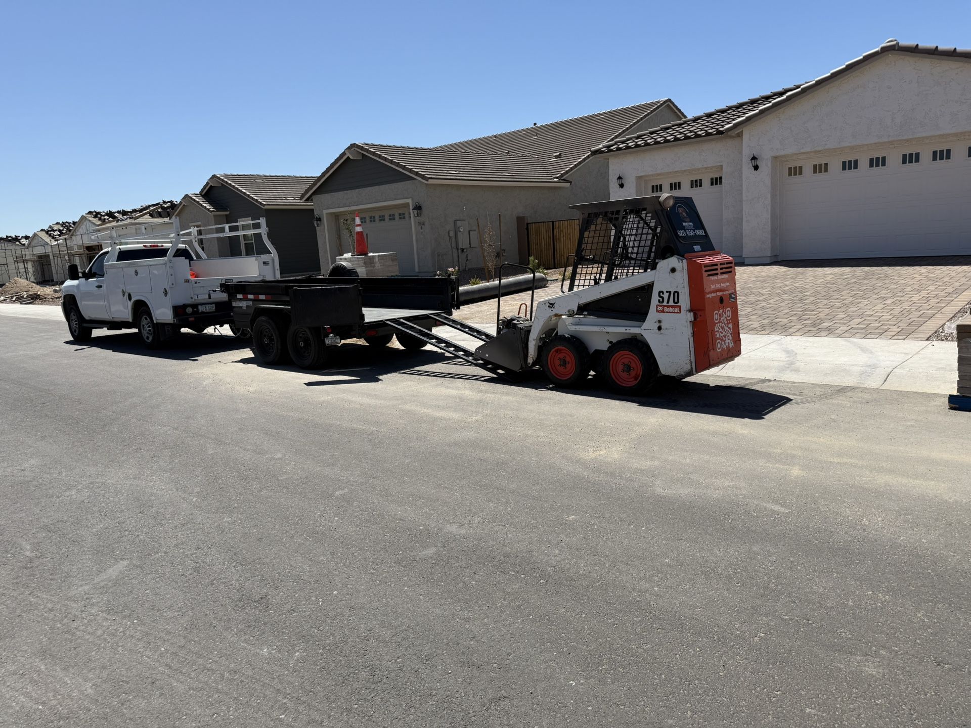 Landscape Work Truck With Trailer And Bobcat