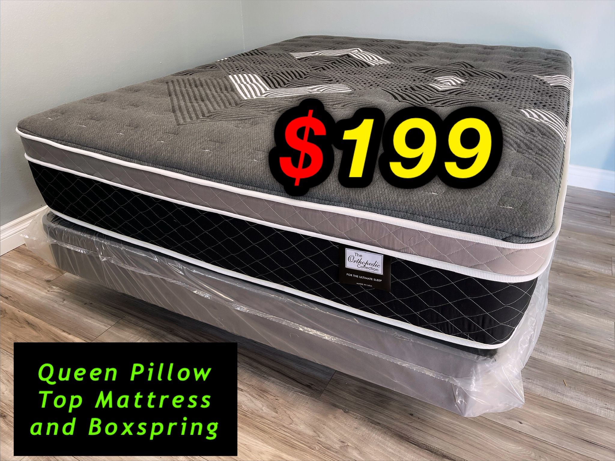 12in Queen Oasis Thermo Jumbo Pillow Top Mattress and Boxspring 