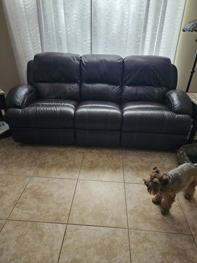 Double Reclining Leather Sofa 7'3"