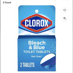 Clorox Bleach and Blue Toilet Bowl Cleaner Tablets, Rain Clean, 2 Count
