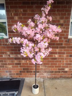 Artificial Cherry Blossom Tree in White Pot