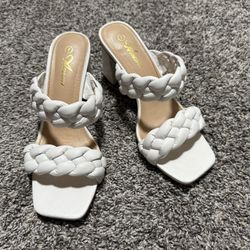 Women's Braided Square Open Toe Heels Backless Slip On Block Heels