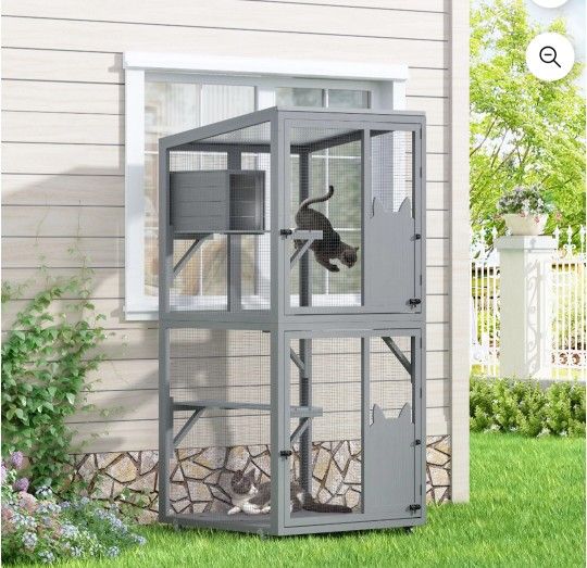 Catio Outdoor Cat Enclosure Window Access, Outdoor Cat House with Wheels, Cage for Cats Indoor
