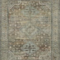 8x10 Area Rug Non-Slip Low Pile Sage Green Thin Carpet Soft Washable Living Room Bedroom