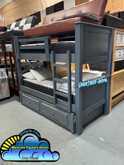 Triple twin bunk bed with mattresses trundle