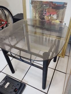 Glass Top End Table with Black Metal Frame