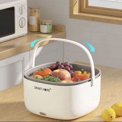 Fruit and Vegetable Washing Cleaning Machine Draining Basket Kitchen Food Purifier Household Large Capacity （White）