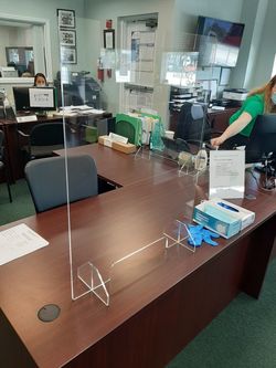Plexiglass Sneeze Guard - 24"w x 32"h Protective Freestanding Shield Guards Against Sneezing and Coughing/Transaction Window for Offices and Stores