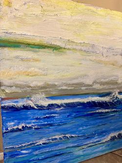 Oversized Original Ocean Seascape Painting 3.5x4.5 Ft Coastal Beach Canvas Wall Art