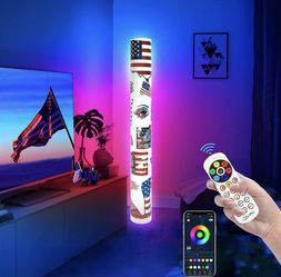 RGB Floor Lamp for Living Room, American Flag Corner Lamp with APP Remote Control, Music Sync, Timing Function, Color Changing Mood Ligh for Bedroom, 