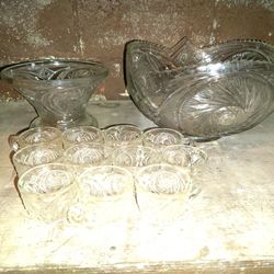 Vintage  Punch Cups Smith Co. Aztec Pattern Clear Glass GLOWS