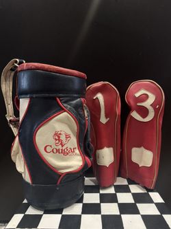 Vintage Cougar Golf Red & Blue  Accessory Line Executive Booze Bag & Vintage Golf Club Headcovers