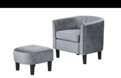 Costway Upholstered Velvet Barrel Chair with Ottoman