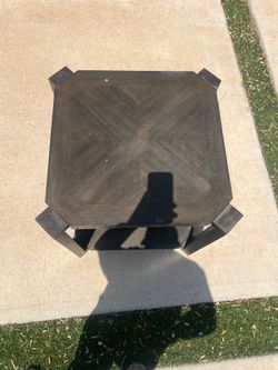 dark wood square end table with lower shelf