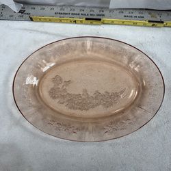 Vintage Federal Glass Sharon Cabbage Rose pink depression glass oval Serving platter approx 12 1/2” NO CHIP NO CRACKS Per Google It was manufactured b