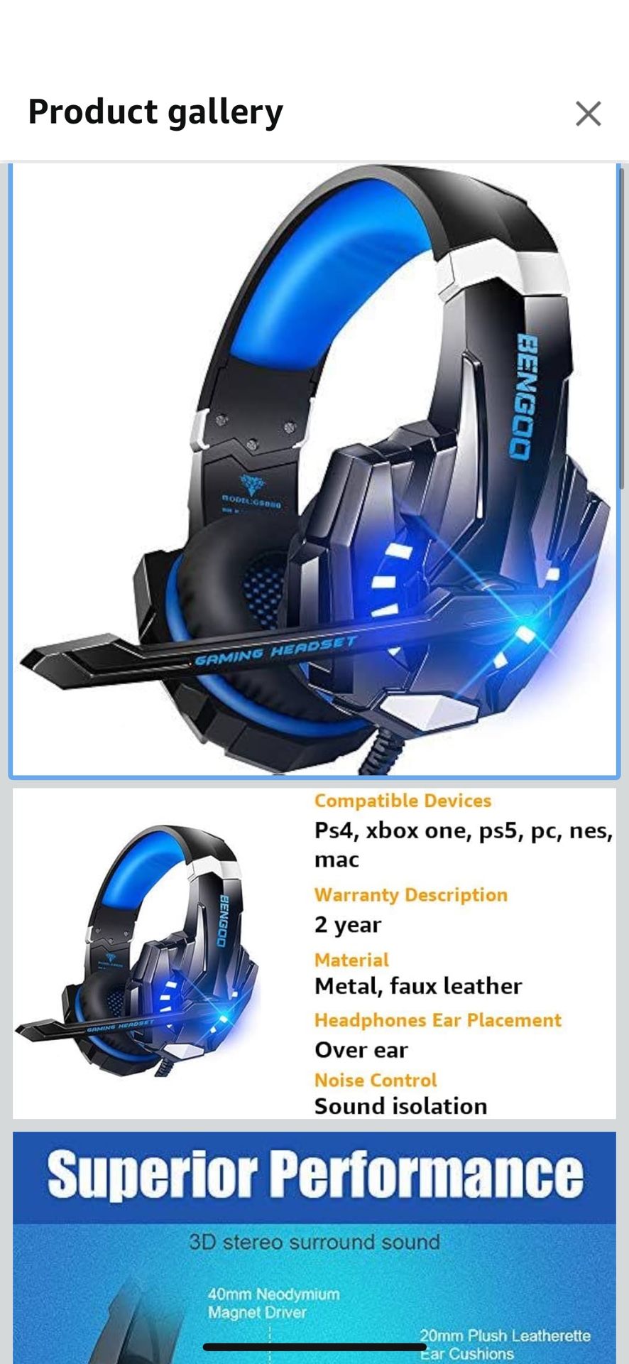 G9000 Stereo Gaming Headset for PS4 PC Xbox One PS5 Controller, Noise Cancelling Over Ear Headphones with Mic, LED Light, 7.1 Surround Sound, Soft Mem
