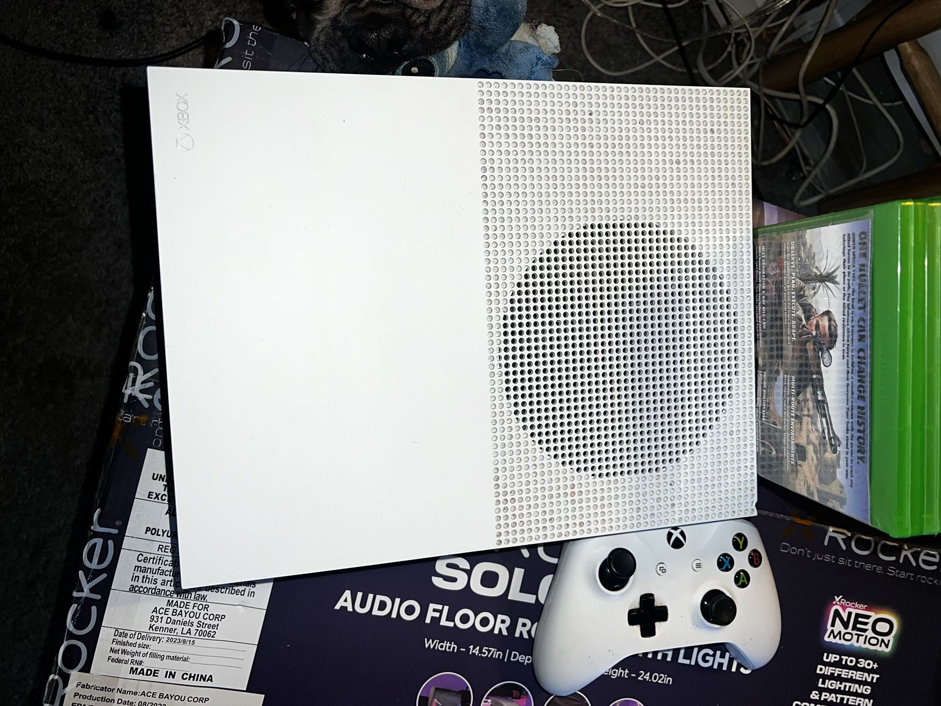XBox One S With Games, Remote, Inbox, Floor Rocker Gaming Chair