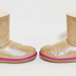 Ugg Girl Boots Tan With Pink Bows and Pink Sole