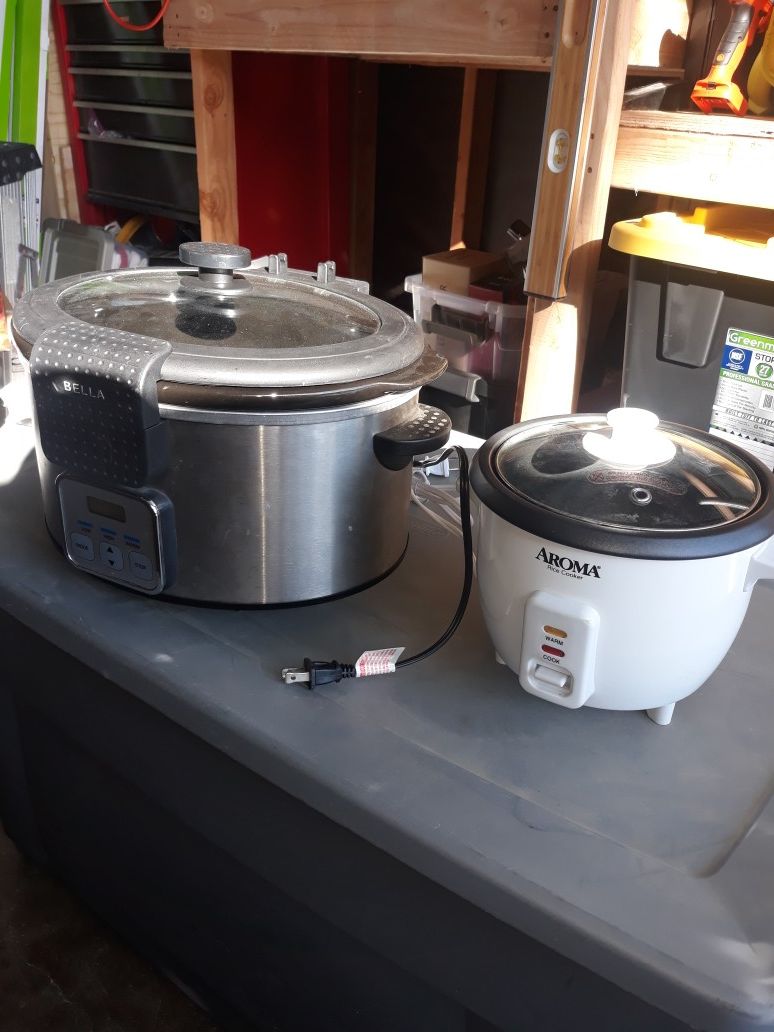 Bella crock pot 5qt, stainless look and mini rice cooker