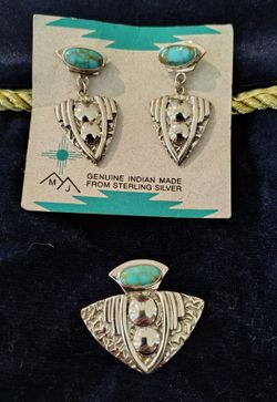 Turquoise Sterling Silver Pierced Earrings And Pendant