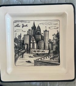 NEW YORK Brunelli "Cities" Black, Grey & White Square Dinner Plate 10 1/4" Italy