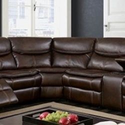 Brand New Brown Leather Reclining Sectional Sofa 
