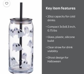 👻 Ghost Halloween Glass Tumbler with Straw