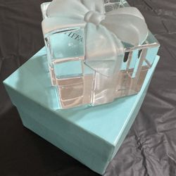 Tiffany & Co. crystal box with a frosted bow Paperweight
