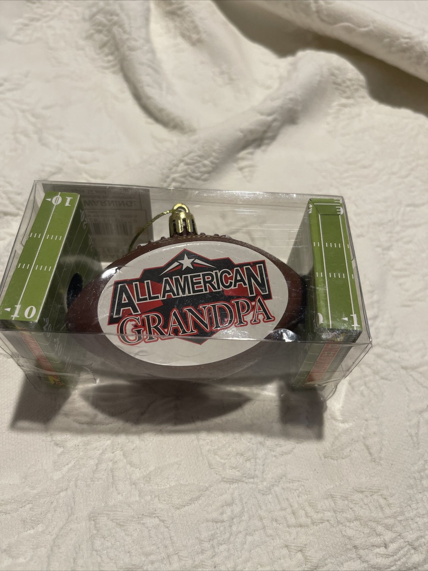 NIB All American Grandpa Brown Football Ornament
