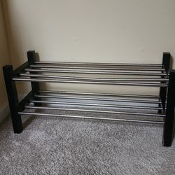 Metal and Black Wood 2 Tier Shoe Rack
