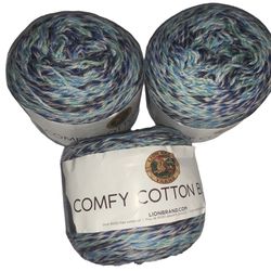 Lion Brand Wool Yarn Comfy Cotton Blend 392 Yards Ocean Breeze Blue 3 Pack