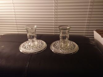 Antique glass candle holders (2)